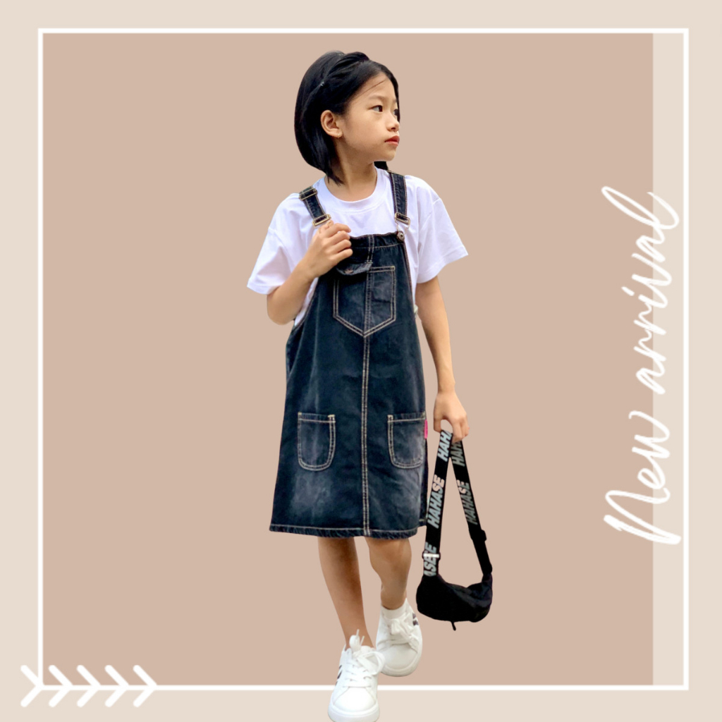 Váy yếm jean cho bé gái phong cách hàn quốc cá tính full size | JJ Kids Fashion