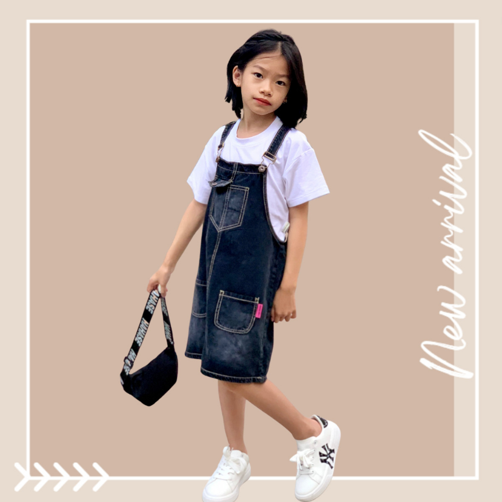 Váy yếm jean cho bé gái phong cách hàn quốc cá tính full size | JJ Kids Fashion