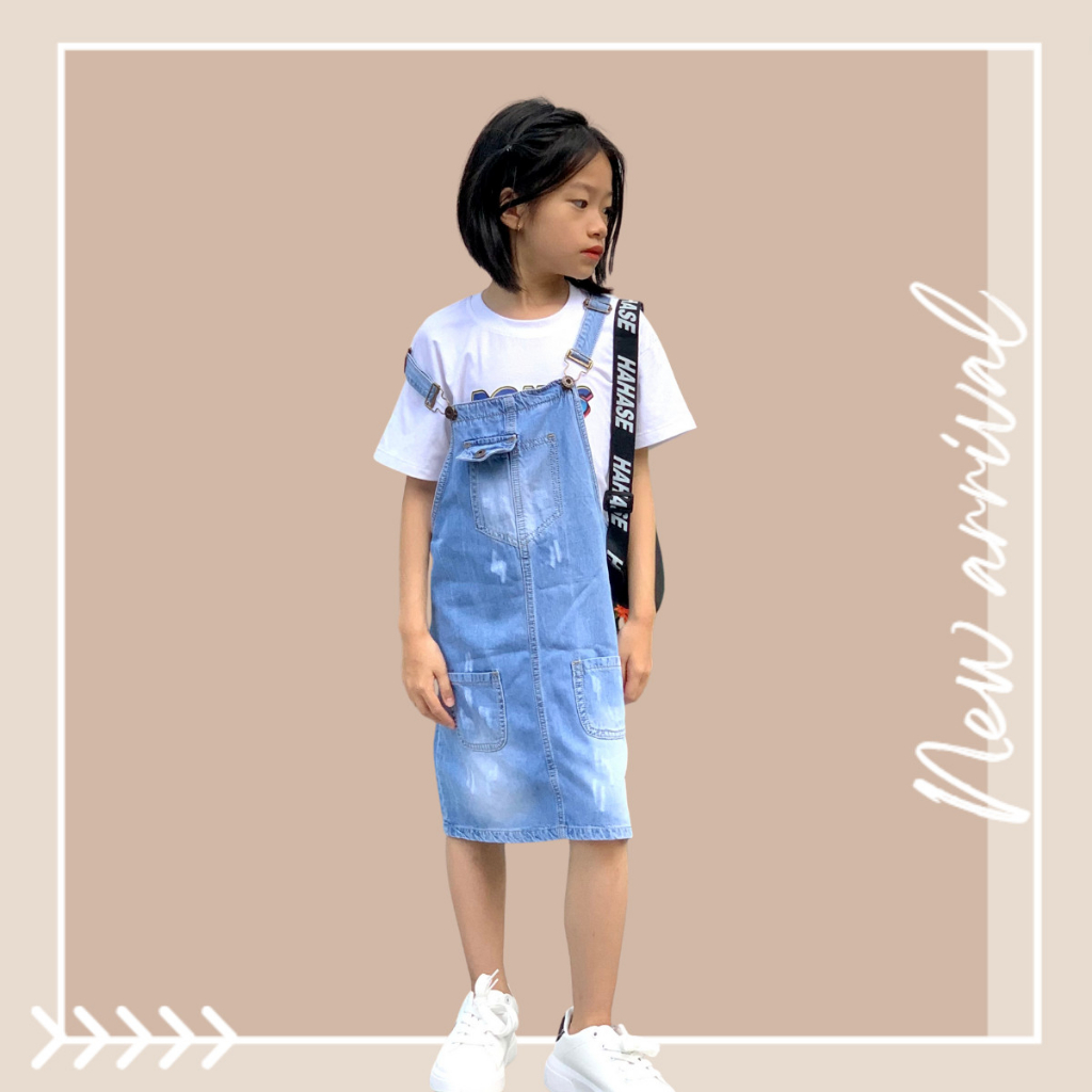 Váy yếm jean cho bé gái phong cách hàn quốc cá tính full size | JJ Kids Fashion