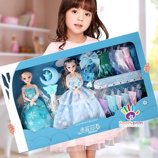 ĐỒ CHƠI BÉ GÁI - COMBO 2 BÚP BÊ ELSA TÓC MÂY - 10 BỘ QUẦN ÁO CÓ THỂ THAY, QUÀ TẶNG SINH NHẬT