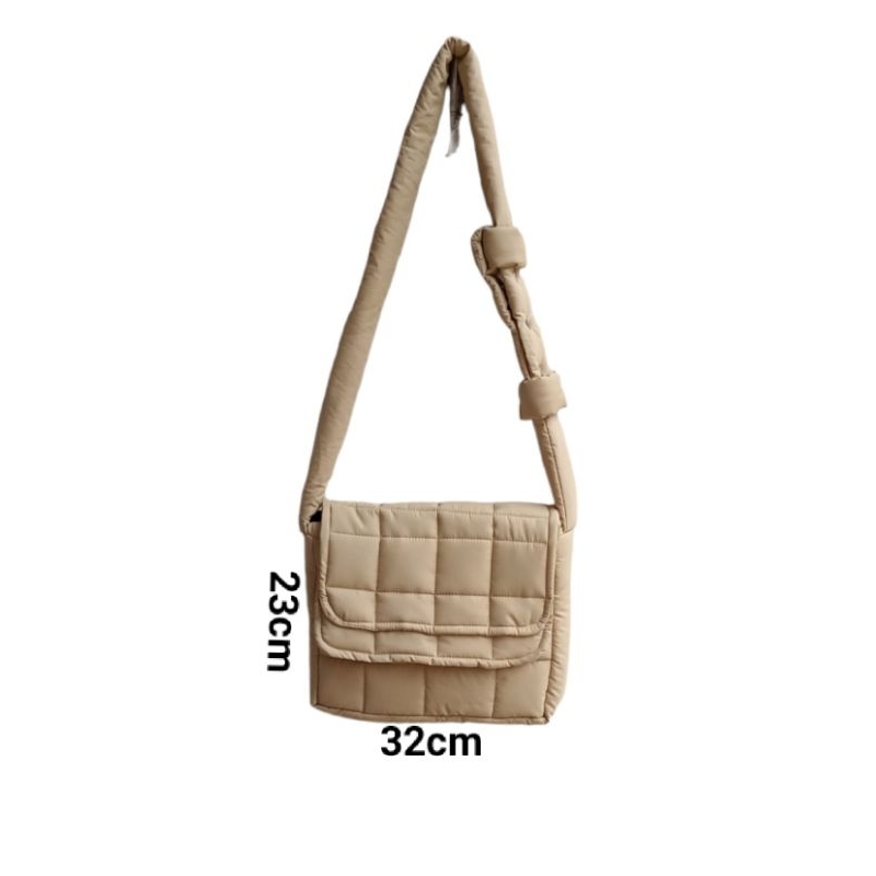 Túi đeo chéo chần bông kẻ carô nam nữ unisex local brand dainystore cao cấp hai nắp