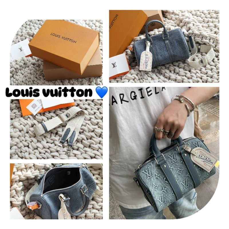 Túi xách dành cho nam&nữ Eo vì bản đẹp nhất chất denim in logo hãng dây đeo màu kem cực đẹp kèm hộp 2 lớp