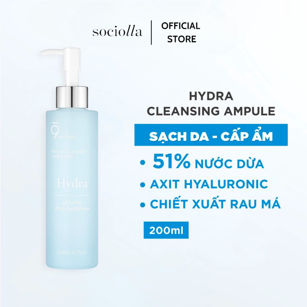 Gel Rửa Mặt Dưỡng Ẩm 9 Wishes Hydra Cleansing Ampule 200ml
