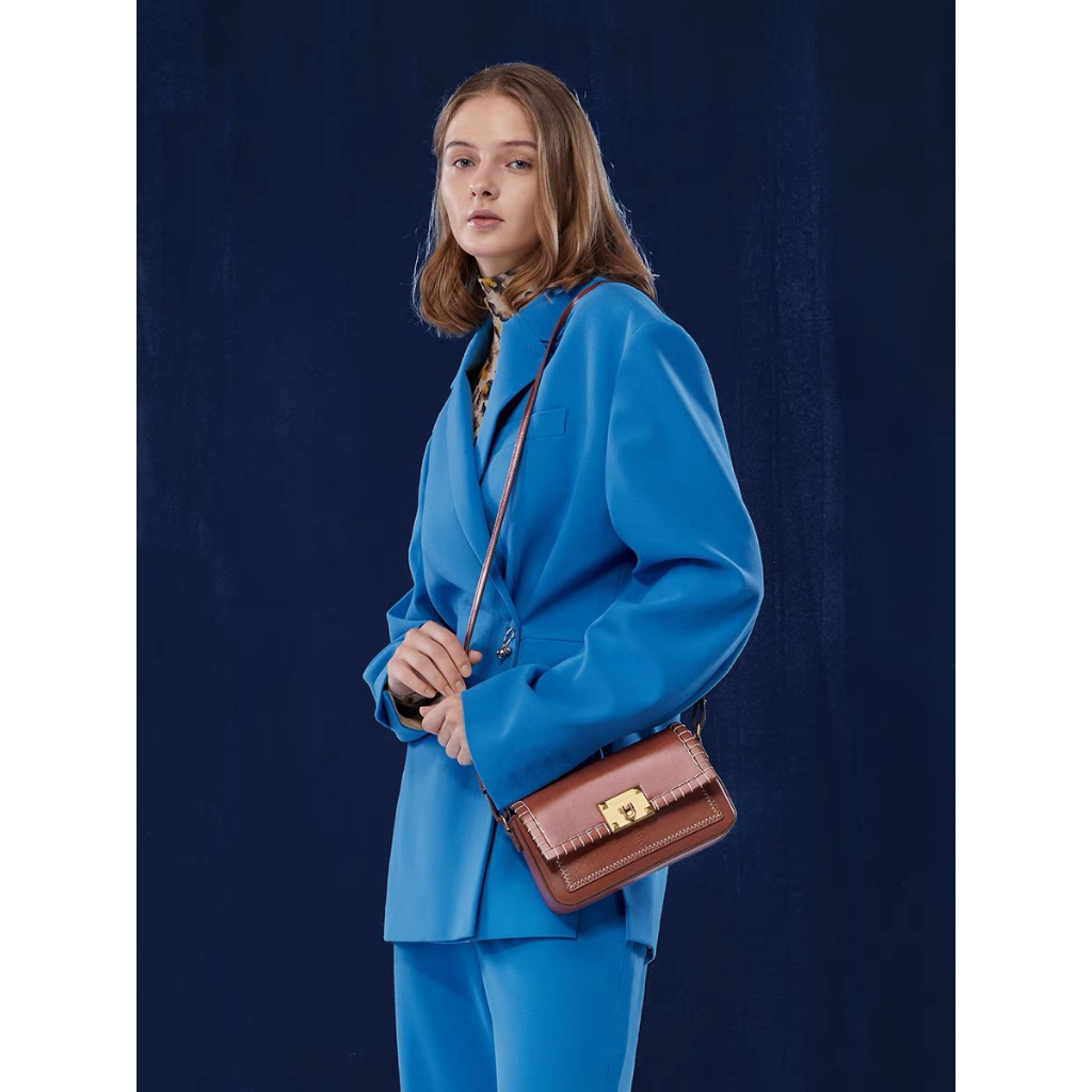 Túi quai cầm + đeo chéo size 21 viền chỉ tương phản chất da trơn mịn CK2-50271184 full màu