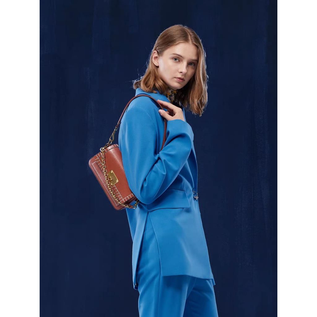 Túi quai cầm + đeo chéo size 21 viền chỉ tương phản chất da trơn mịn CK2-50271184 full màu