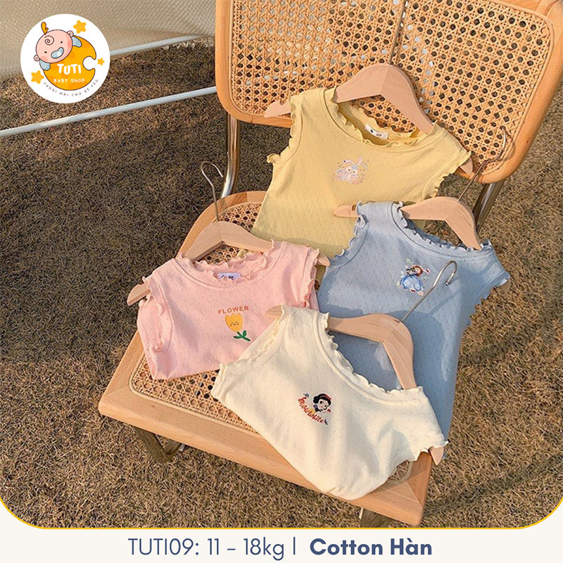 Áo Thun Ba Lỗ Phong Cách Hàn Quốc Cho Bé Gái, Áo Sát Nách Vải Cotton Thoáng Mát TuTi TuTi Baby Cho Bé Từ 11-18 Kg TUTI09