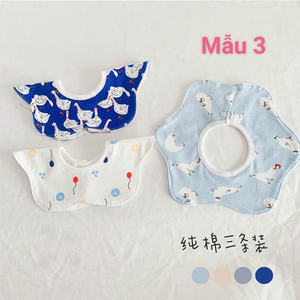 Set 3 yếm cổ tròn cánh hoa Cotton mềm mại dễ thương BABYKING cho bé