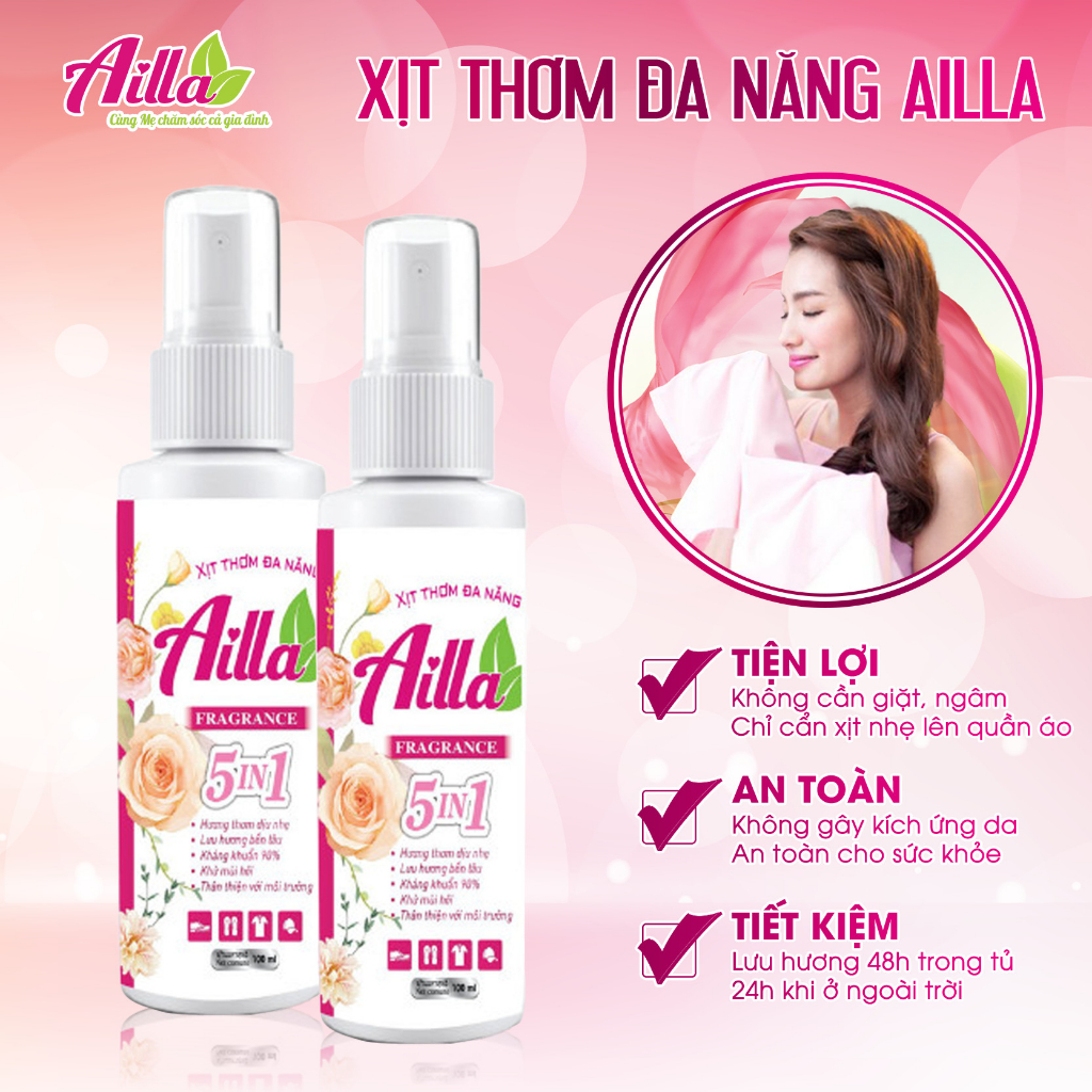 Xịt Thơm Đa Năng Ailla Giúp Áo Quần Lưu Hương Lâu, An Toàn Với Làn Da, Phù Hợp Cho Cả Đi Chơi Và Đi Làm