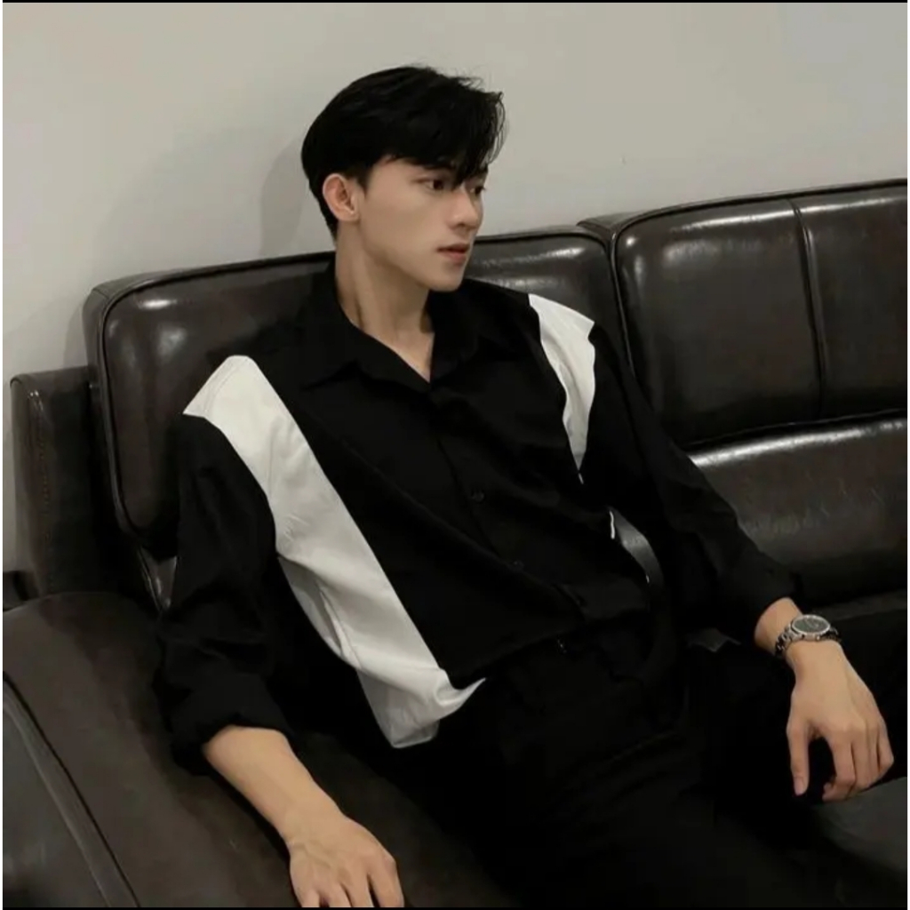 Áo sơ mi nam trơn dài tay phối 2 màu trắng đen chất vãi cotton lạnh cao cấp phong cách Hàn Quốc, From tôn dáng