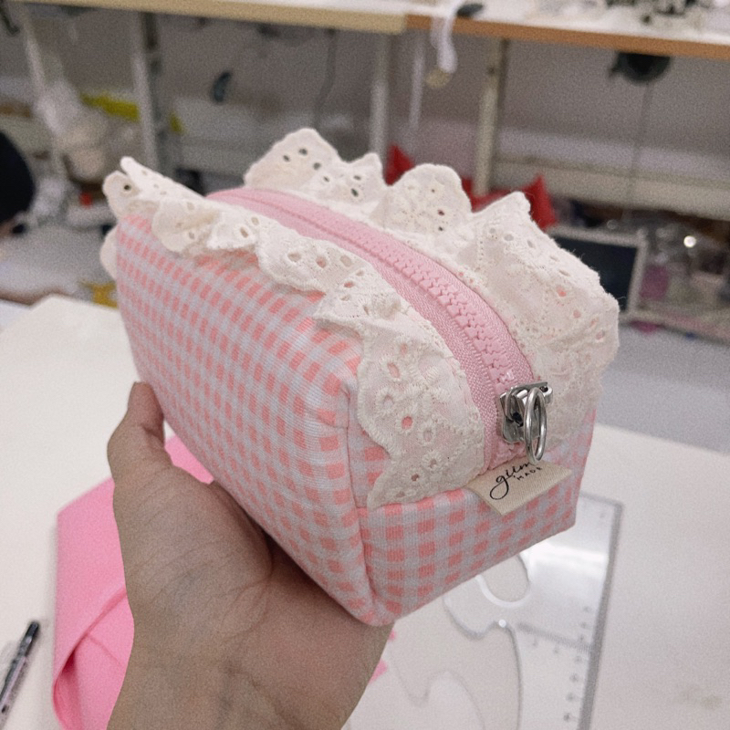 Pouch mỹ phẩm 16*7*7cm, hộp bút vải cotton hoa trần bông