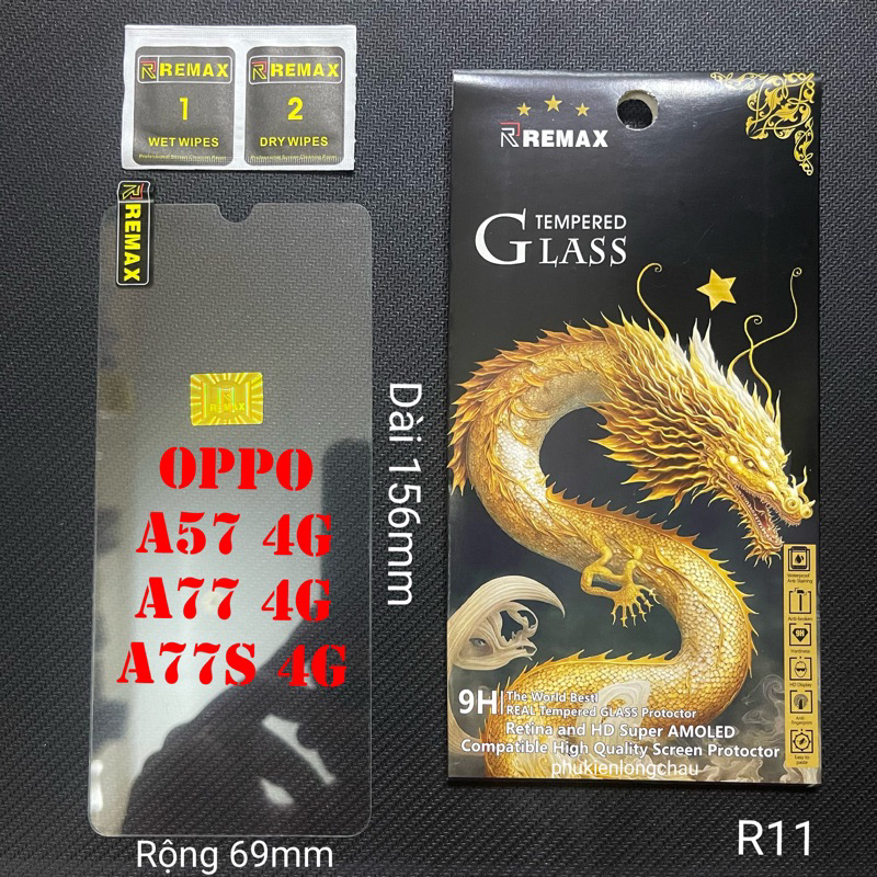 (R11)Miếng Dán Cường Lực Oppo A57 4G / A77 4G / A77s 4G Trong Suốt Chính Hãng Remax Con Rồng