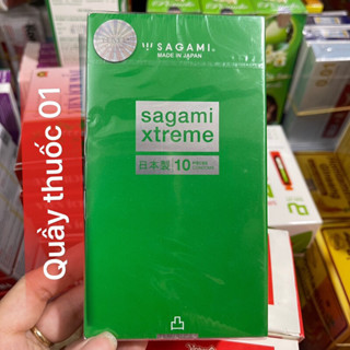 Bao cao su siêu mỏng có gai nổi Sagami Xtreme Green hộp 10 chiếc (mẫu mới)