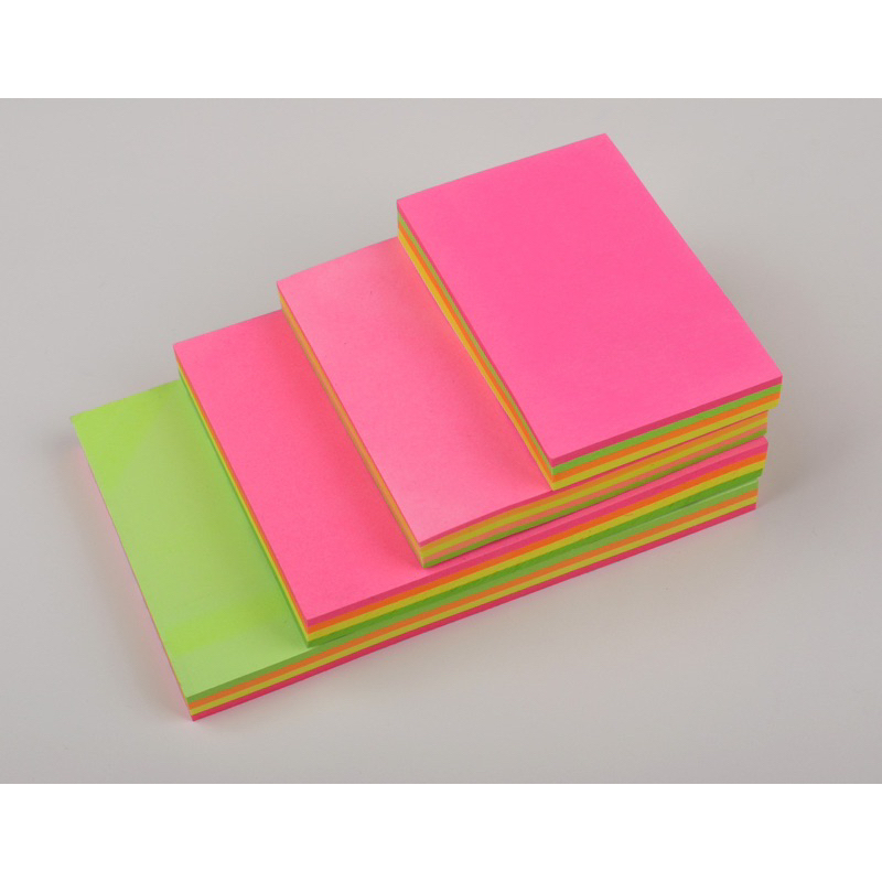Set 100 tờ giấy note, giấy ghi chú, giấy nhớ màu neon có keo dán size 3x2, 3x3, 3x4, 3x5 inch