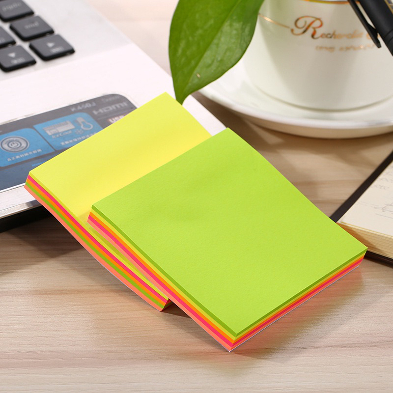 Set 100 tờ giấy note, giấy ghi chú, giấy nhớ màu neon có keo dán size 3x2, 3x3, 3x4, 3x5 inch
