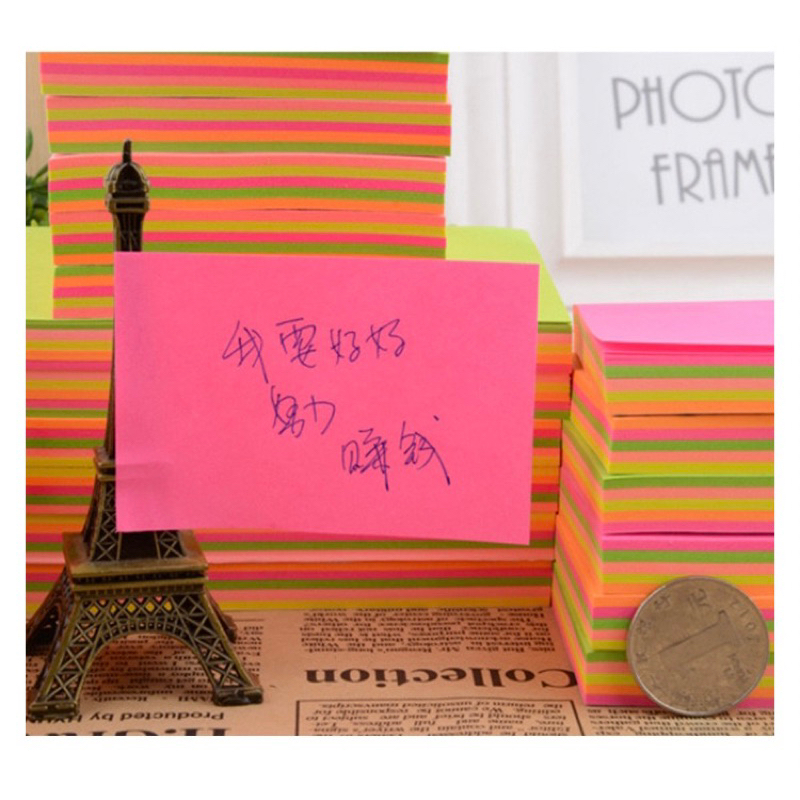 Set 100 tờ giấy note, giấy ghi chú, giấy nhớ màu neon có keo dán size 3x2, 3x3, 3x4, 3x5 inch