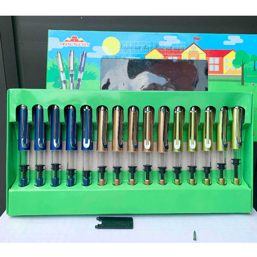 Bút máy luyện viết chữ đẹp Trạng Nguyên 66, Bút mực ngòi kim tinh mài thanh đậm bình bơm mực cỡ lớn