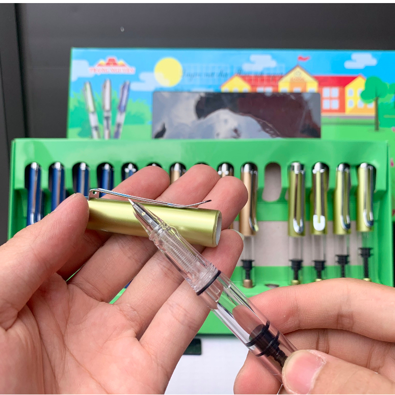 Bút máy luyện viết chữ đẹp Trạng Nguyên 66, Bút mực ngòi kim tinh mài thanh đậm bình bơm mực cỡ lớn