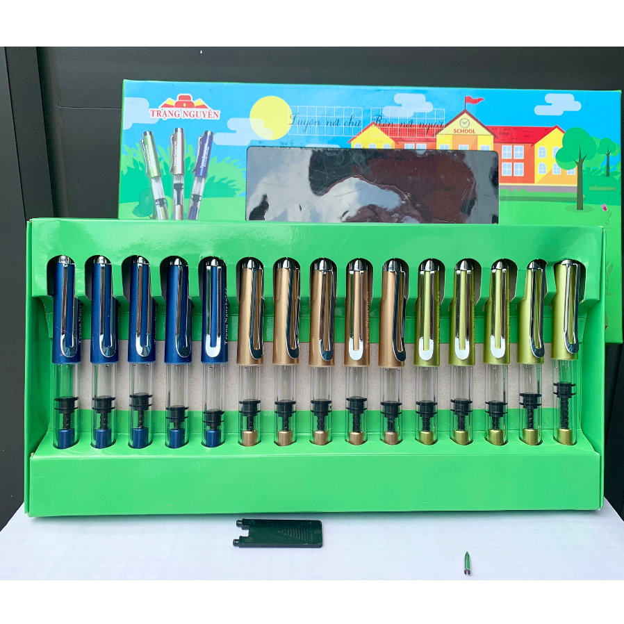 Bút máy luyện viết chữ đẹp Trạng Nguyên 66, Bút mực ngòi kim tinh mài thanh đậm bình bơm mực cỡ lớn