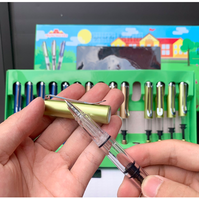 Bút máy luyện viết chữ đẹp Trạng Nguyên 66, Bút mực ngòi kim tinh mài thanh đậm bình bơm mực cỡ lớn