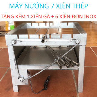 Máy nướng thịt xiên 7 xiên cao cấp - tặng kèm 6 xiên đơn và 1 xiên 3 inox .mô tơ 14w