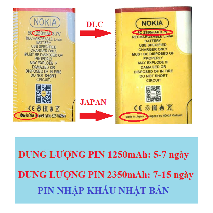 Pin nokia 5c, pin 4c nokia zin, hàng 2 ic chống phù, bảo hành 12 tháng - PIN NOKIA DUNG LƯỢNG CAO 2350mAh