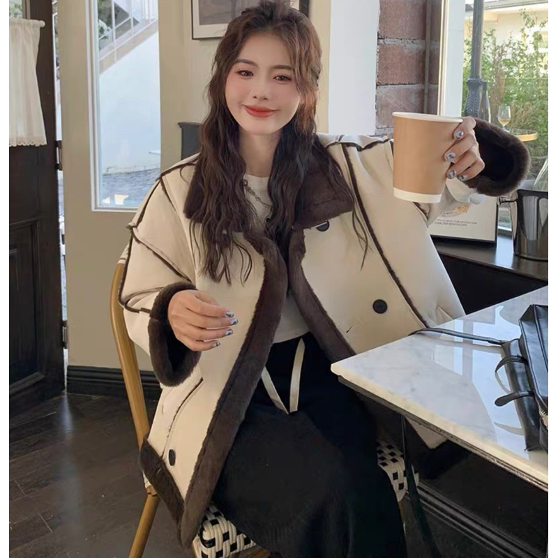 Áo Khoác Da Lộn Lót Lông Hai Màu Phong Cách Sang Chảnh Kèm Ảnh Thật, Áo Khoác Nữ Dày Dặn Thu Đông_Hàng Order QCCC