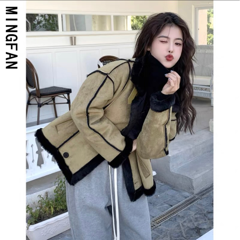 Áo Khoác Da Lộn Lót Lông Hai Màu Phong Cách Sang Chảnh Kèm Ảnh Thật, Áo Khoác Nữ Dày Dặn Thu Đông_Hàng Order QCCC