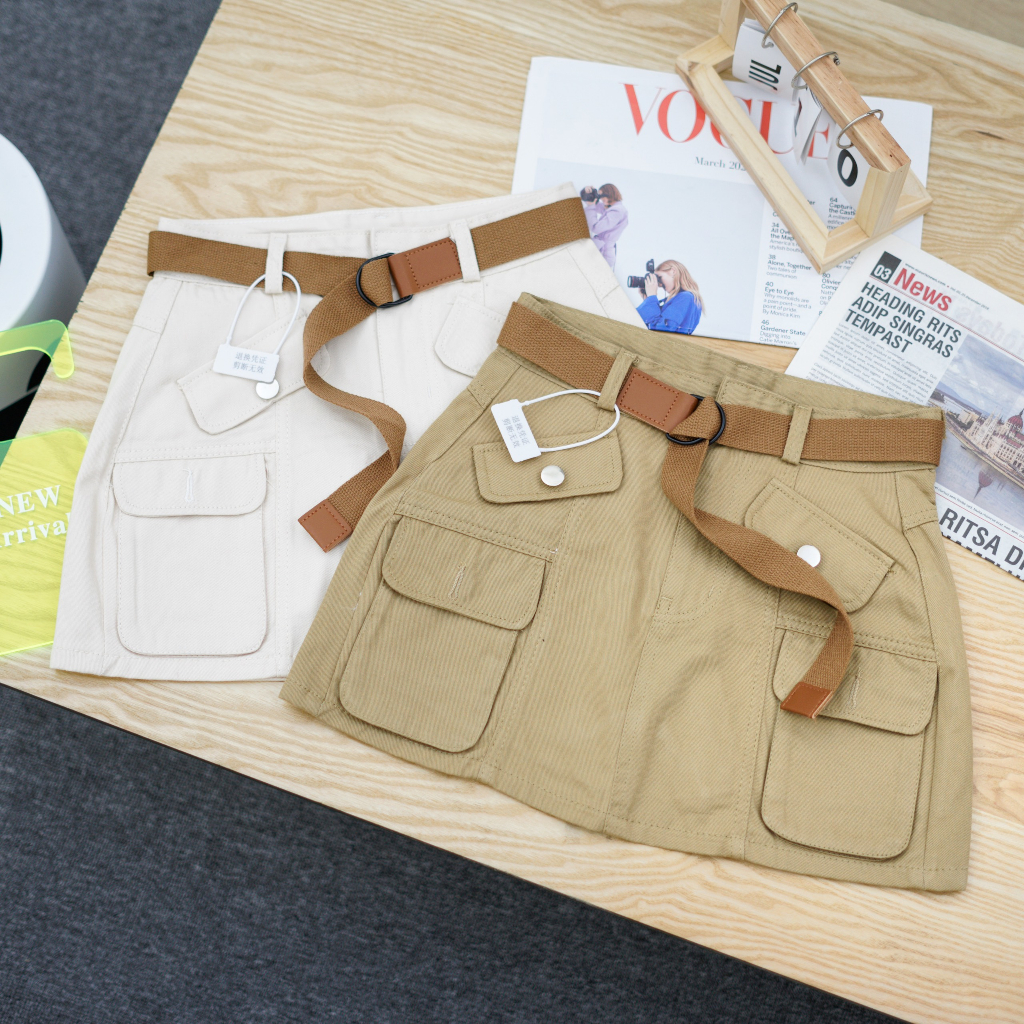 [DEAL HỜI] Chân váy kaki chữ A SARAMIA  túi hộp cạp cao có quần bảo hộ dày dặn màu trắng be A11 | BigBuy360 - bigbuy360.vn