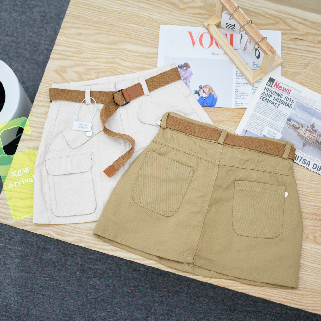 [DEAL HỜI] Chân váy kaki chữ A SARAMIA  túi hộp cạp cao có quần bảo hộ dày dặn màu trắng be A11 | BigBuy360 - bigbuy360.vn