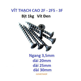 Vít thạch cao 20mm - 25mm - 30mm, bịt 1kg, Màu Đen, Vít đen đóng thạch cao, vít đen, vít thạch cao