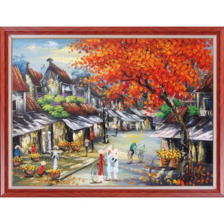 Tranh sơn dầu vẽ tay- tranh phố cổ kt 50cm.70cm