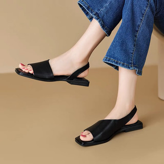 Giày sandals mũi vuông quai trơn basic đế dẻo 1cm chống trơn trượt có size 35 đến bigsize 42