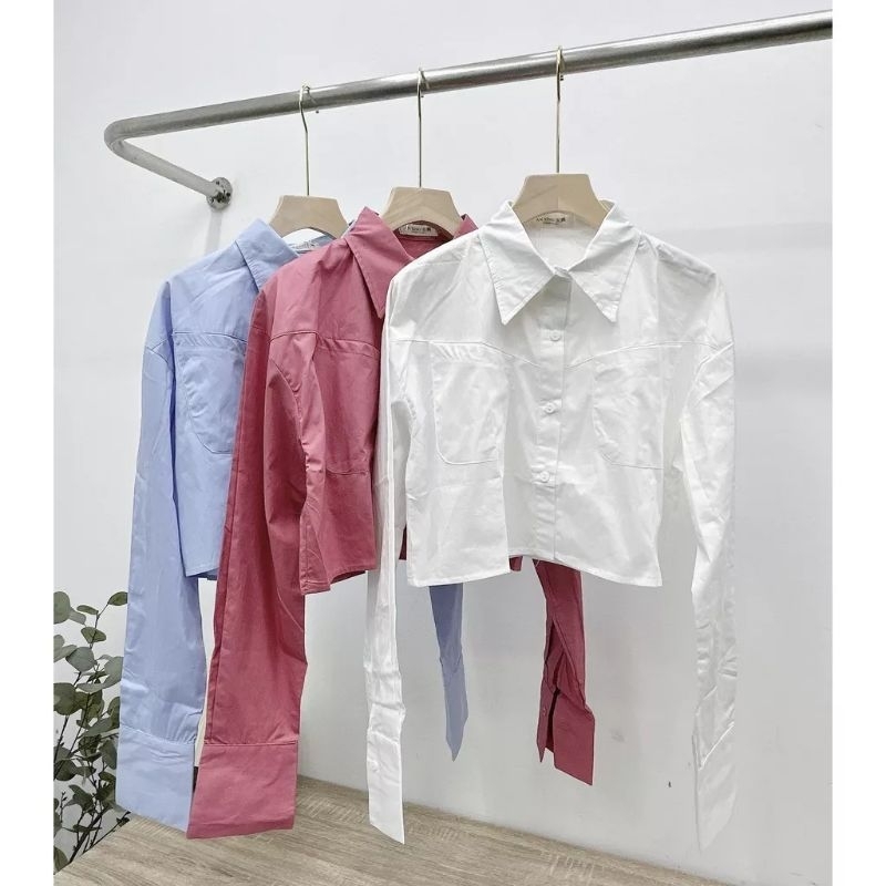 Pass áo sơ mi xanh croptop 59k