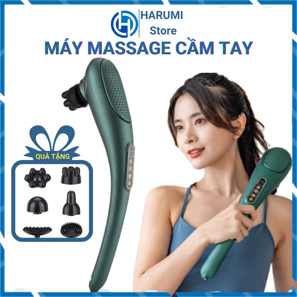 Máy massage, đấm lưng cầm tay xoa bóp chuyên sâu giúp giảm đau sạc pin, không dây tặng kèm 6 đầu massage