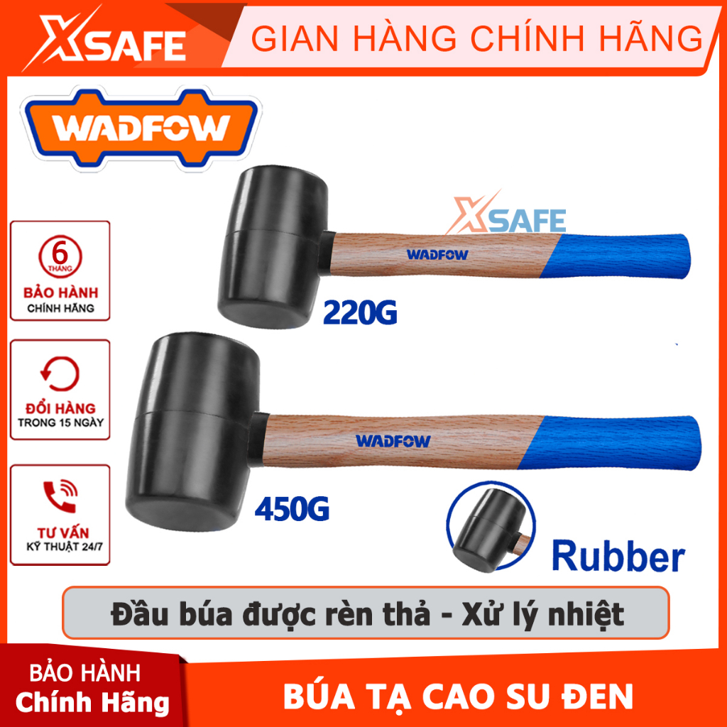 Búa tạ cao su đen 220g-450g WADFOW, thân búa sử dụng tay cầm bằng gỗ cứng, búa cầm tay mini Chất liệu: Cao su chịu dầu