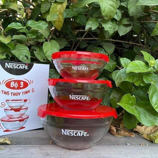 Bộ 3 thố thủy tinh có nắp gài_ quà nescafe