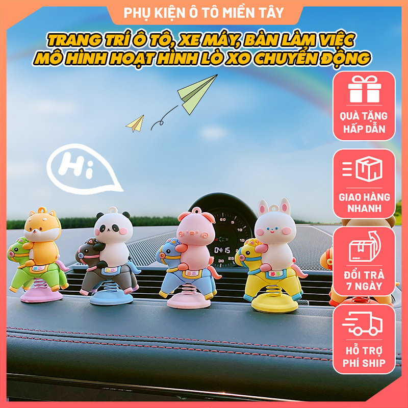 Trang trí ô tô, xe máy, bàn làm việc mô hình Hoạt Hình Ngựa Thành Troy dễ thương, lò xo chuyển động kèm keo dán
