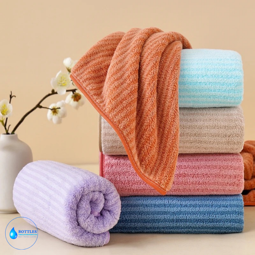 SET 2 Khăn Tắm, lau Mặt Cao Cấp Nhung San Hô Mềm Mịn Thấm Hút Nước Không Rụng Lông