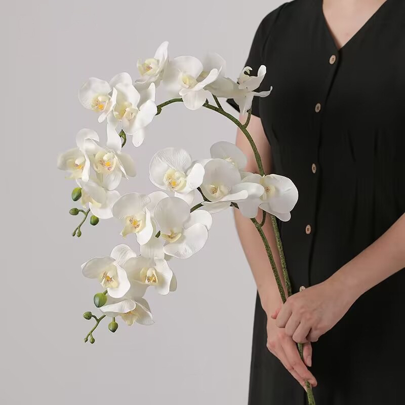Nhành lan hồ điệp 3D, 9 hoa to và đẹp, chất liệu cao cấp trang trí phòng khách và decor nhà cửa