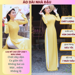 Áo dài màu vàng trơn truyền thống may sẵn lụa mỹ cao cấp