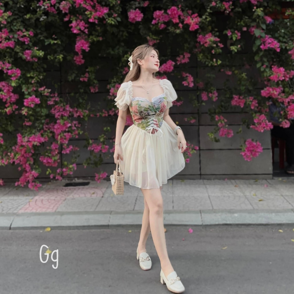 Đầm Xòe Tay Bồng Voan Siêu Xinh Có Mút Ngực MK01