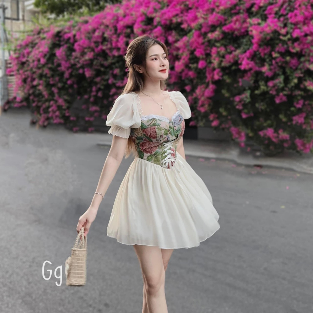 Đầm Xòe Tay Bồng Voan Siêu Xinh Có Mút Ngực MK01