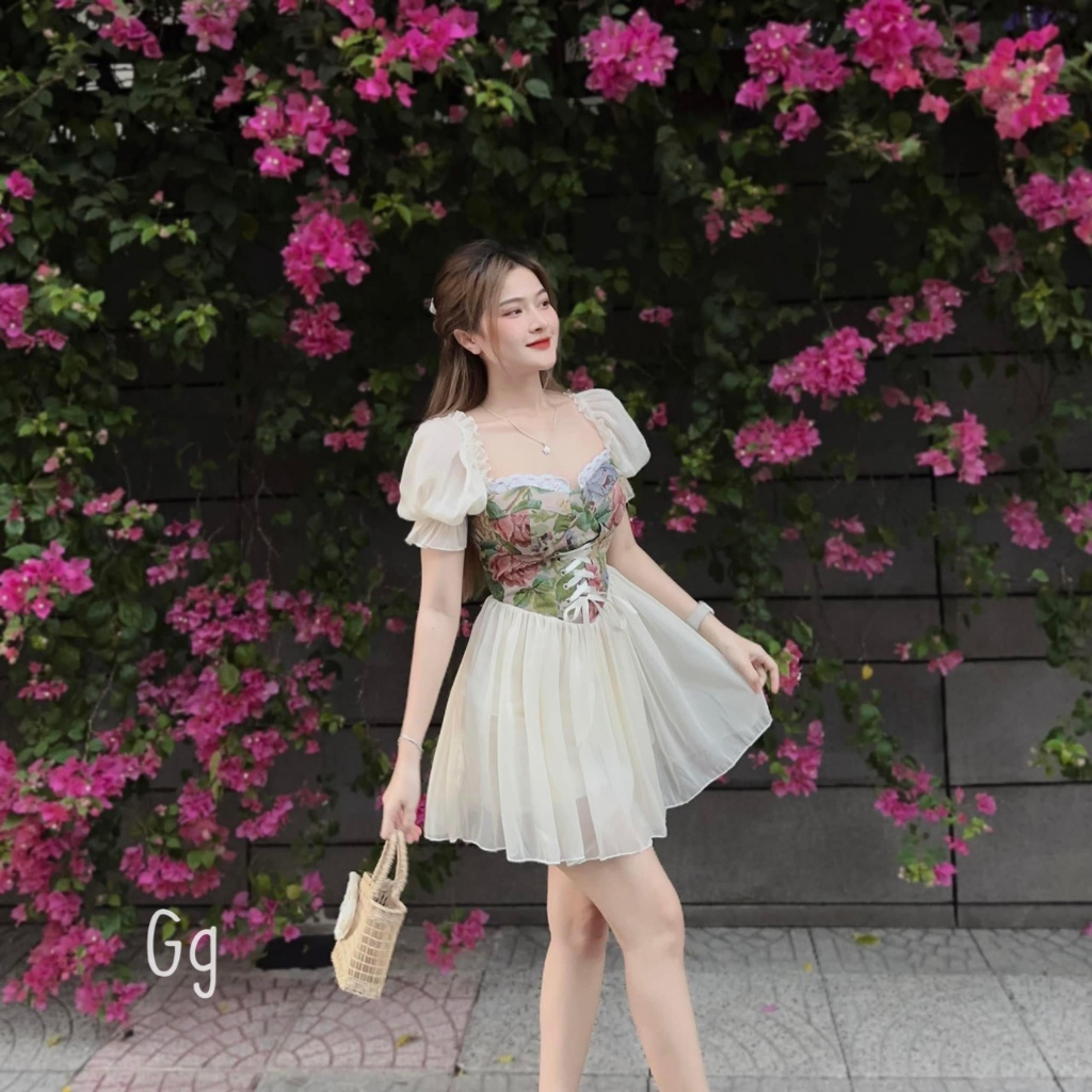 Đầm Xòe Tay Bồng Voan Siêu Xinh Có Mút Ngực MK01