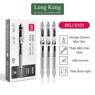 Bút bi gel bấm Deli mực đen ngòi 0.5mm văn phòng phẩm Leng Keng mực đều viết chữ đẹp S101