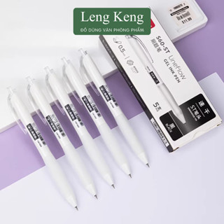  Bút bi bấm Deli văn phòng phẩm Leng Keng vỏ trắng mực đen ngòi 0.5mm S60-ST 