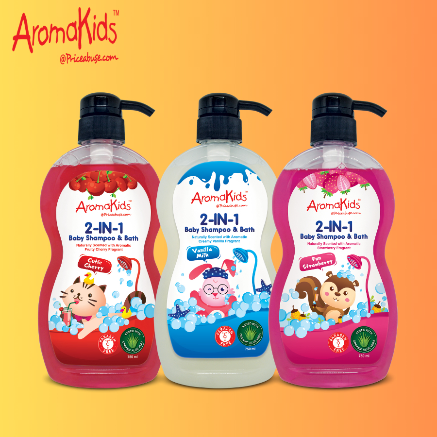 Combo 2 Chai Sữa Tắm Gội Cho Bé AromaKids Nhập Khẩu Từ Malaysia, 750ml/chai, Tiết Kiệm 10K/chai