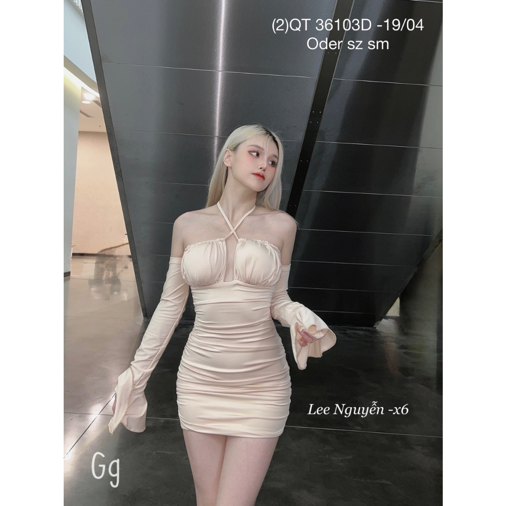 Đầm Body Dài Tay Dây Cột Cổ Trơn Siêu Hot MK05