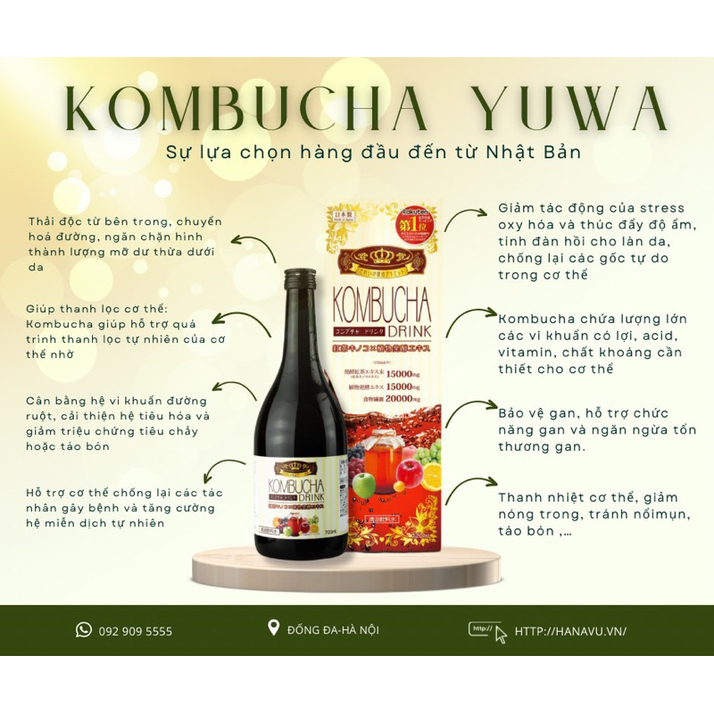 Hàng chính hãng - Nước uống lên men Kombucha Yuwa 720ml