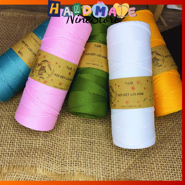 Sợi dệt lõi xám cuộn 130g sợi 2mm dùng làm handmade, móc túi, nón màu đẹp không xù_Nine Store