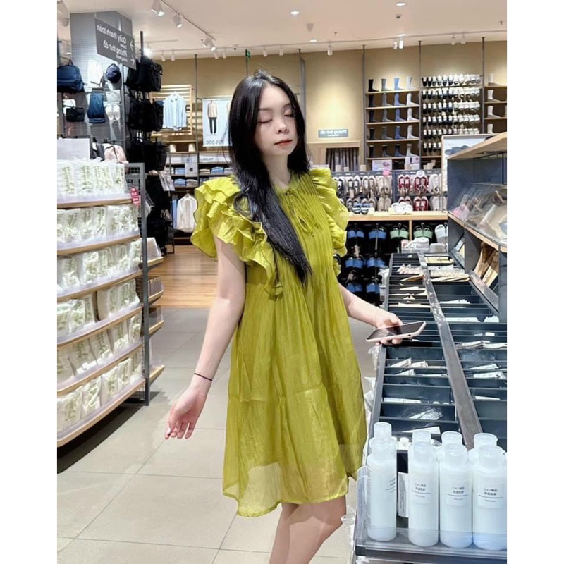 Đầm cánh tiên dáng ngắn 2 lớp đũi tơ váy babydoll xoè